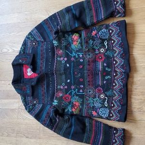 Chico's Anniversary Collection Wool Beaded Embroidered Floral Jacket 0/S